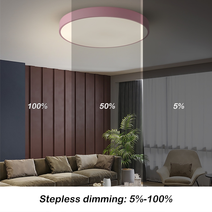 Brilagi - Plafonieră LED dimabilă POOL, 60W, 230V, 3000-6000K, Ø 60 cm, roz, cu telecomandă