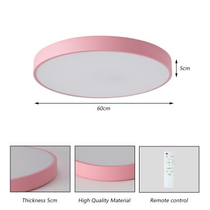 Brilagi - Plafonieră LED dimabilă POOL, 60W, 230V, 3000-6000K, Ø 60 cm, roz, cu telecomandă
