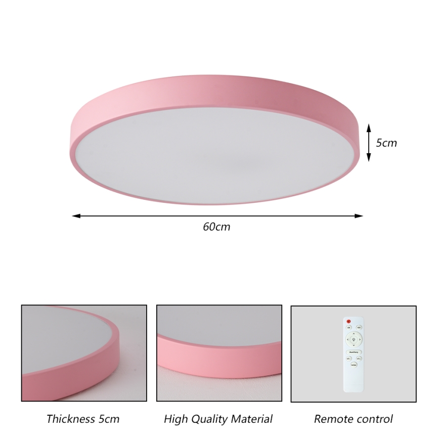 Brilagi - Plafonieră LED dimabilă POOL, 60W, 230V, 3000-6000K, Ø 60 cm, roz, cu telecomandă