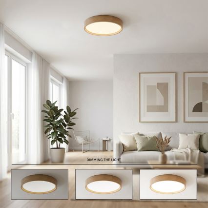 Brilagi - Plafonieră LED dimabilă MANAROLA SMART, 24W, 230V, 3000-6000K, Wi-Fi Tuya Beacon, Ø 41 cm, stejar + telecomandă
