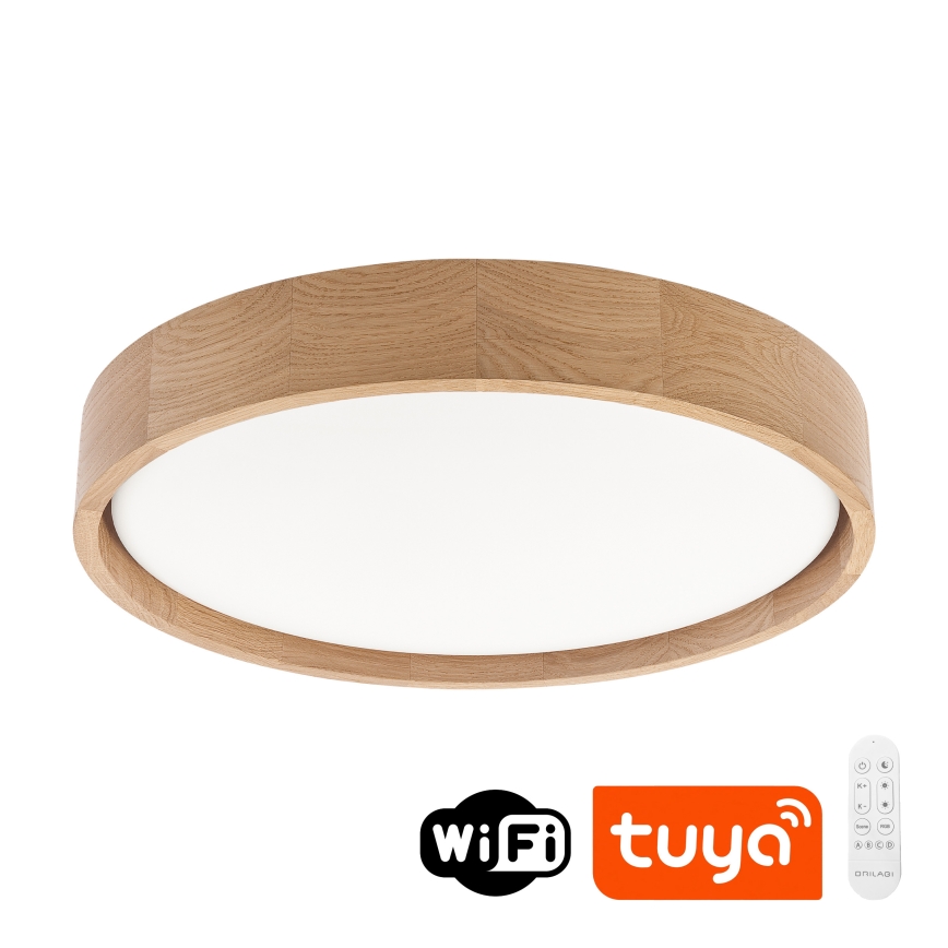 Brilagi - Plafonieră LED dimabilă MANAROLA SMART, 24W, 230V, 3000-6000K, Wi-Fi Tuya Beacon, Ø 41 cm, stejar + telecomandă