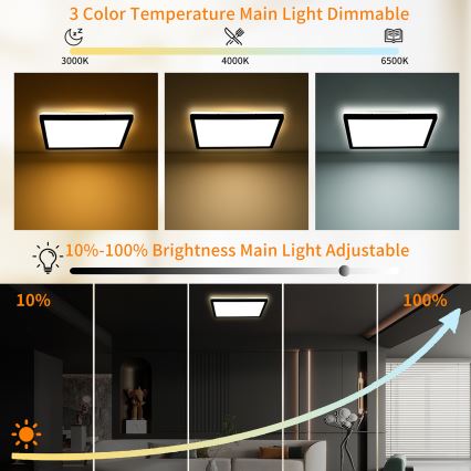 Brilagi - Plafonieră LED dimabilă ULTRA SLIM LED/18W/230V 2700-6500K 30x30 cm neagră + telecomandă