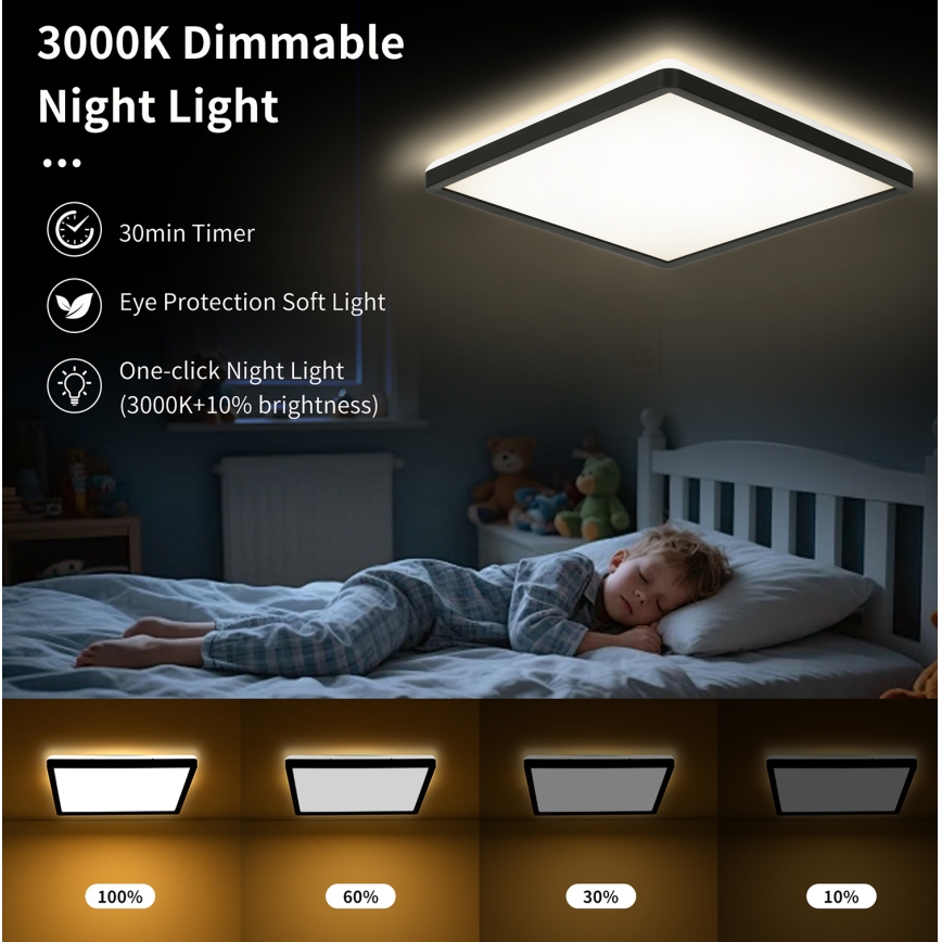 Brilagi - Plafonieră LED dimabilă ULTRA SLIM LED/18W/230V 2700-6500K 30x30 cm neagră + telecomandă