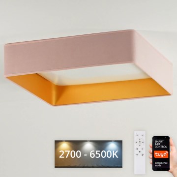 Brilagi - Plafonieră LED dimabilă VELVET SQUARE SMART LED/36W/230V 60x60 cm 2700-6500K Wi-Fi Tuya + telecomandă roz