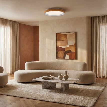 Brilagi - Lampă de tavan LED cu reglare a intensității FLOCO LED/48W/230V Ø 40 cm, decor lemn/alb + telecomandă