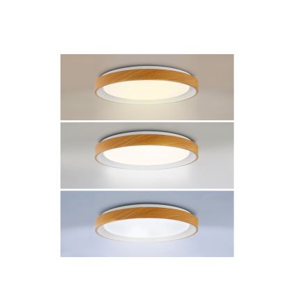 Brilagi - Lampă de tavan LED cu reglare a intensității FLOCO LED/48W/230V Ø 40 cm, decor lemn/alb + telecomandă