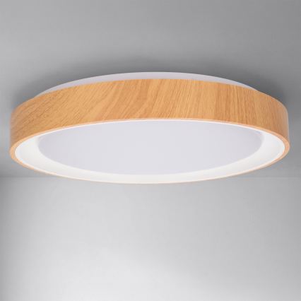 Brilagi - Lampă de tavan LED cu reglare a intensității FLOCO LED/48W/230V Ø 40 cm, decor lemn/alb + telecomandă