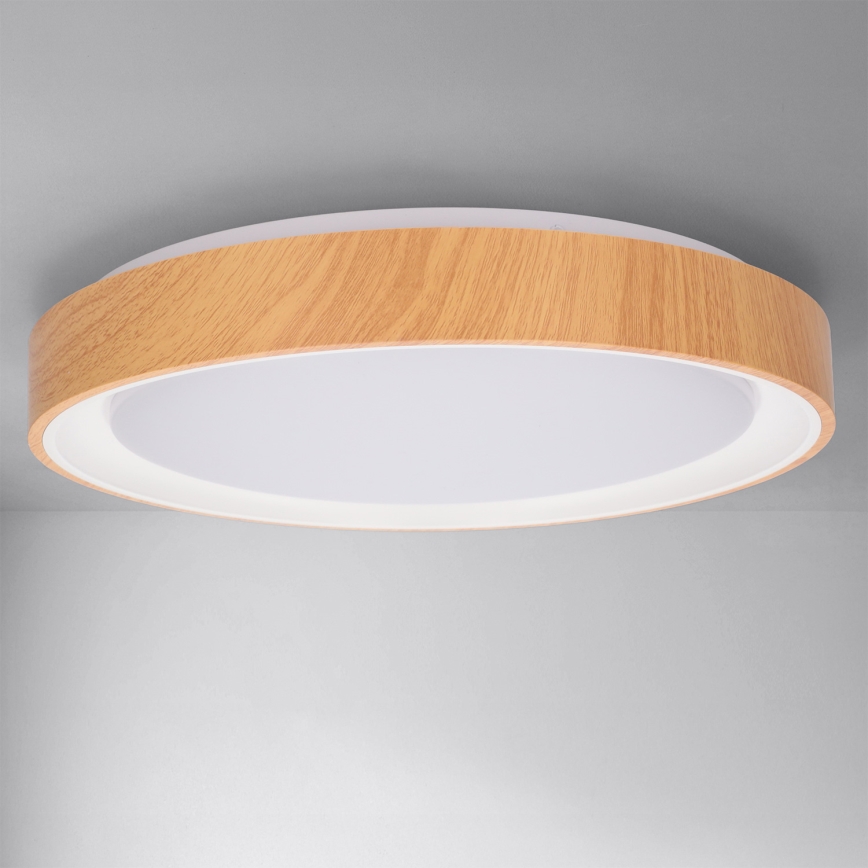 Brilagi - Lampă de tavan LED cu reglare a intensității FLOCO LED/48W/230V Ø 40 cm, decor lemn/alb + telecomandă