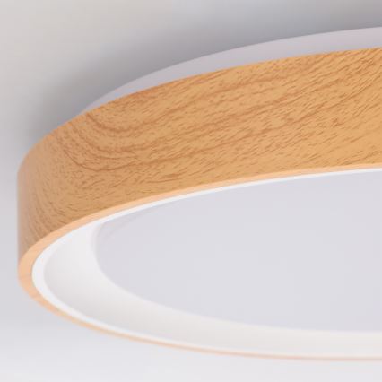 Brilagi - Lampă de tavan LED cu reglare a intensității FLOCO LED/48W/230V Ø 40 cm, decor lemn/alb + telecomandă