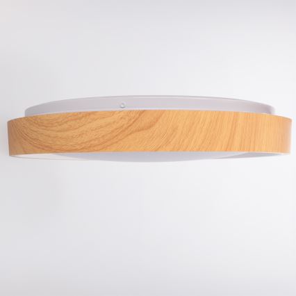 Brilagi - Lampă de tavan LED cu reglare a intensității FLOCO LED/48W/230V Ø 40 cm, decor lemn/alb + telecomandă