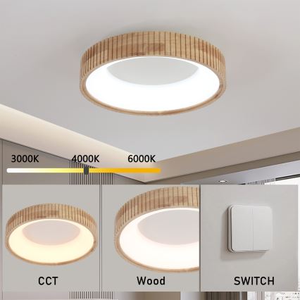 Brilagi - Plafonieră LED FALCON WOOD MODERN LED/30W/230V 3000/4000/6000K Ø 45 cm lemn