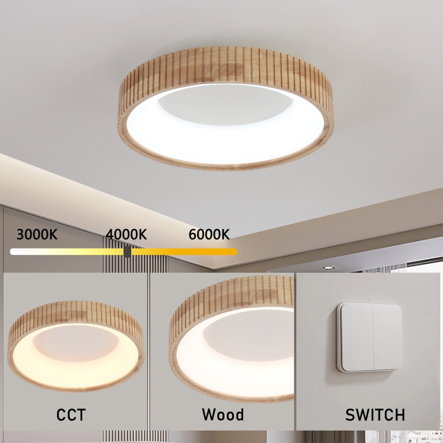 Brilagi - Plafonieră LED FALCON WOOD MODERN LED/30W/230V 3000/4000/6000K Ø 45 cm lemn
