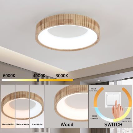 Brilagi - Plafonieră LED FALCON WOOD MODERN LED/30W/230V 3000/4000/6000K Ø 45 cm lemn