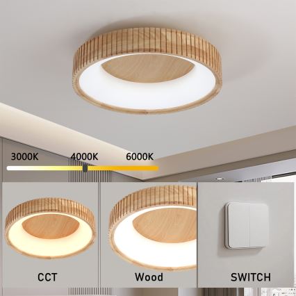 Brilagi - Plafonieră LED FALCON WOOD MODERN LED/30W/230V 3000/4000/6000K Ø 45 cm lemn