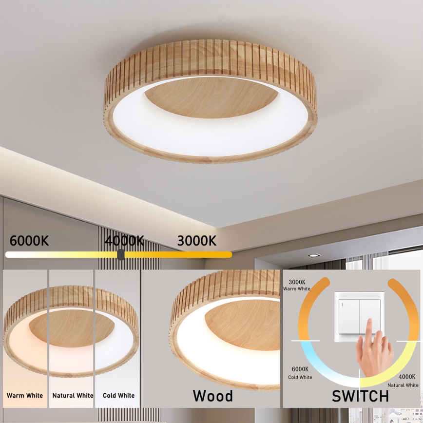 Brilagi - Plafonieră LED FALCON WOOD MODERN LED/30W/230V 3000/4000/6000K Ø 45 cm lemn