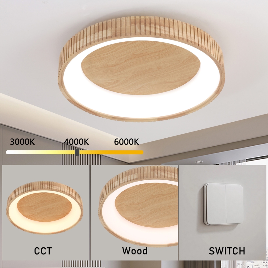 Brilagi - Plafonieră LED FALCON WOOD MODERN, 40 W, 230 V, 3000/4000/6000 K, Ø 60 cm, lemn