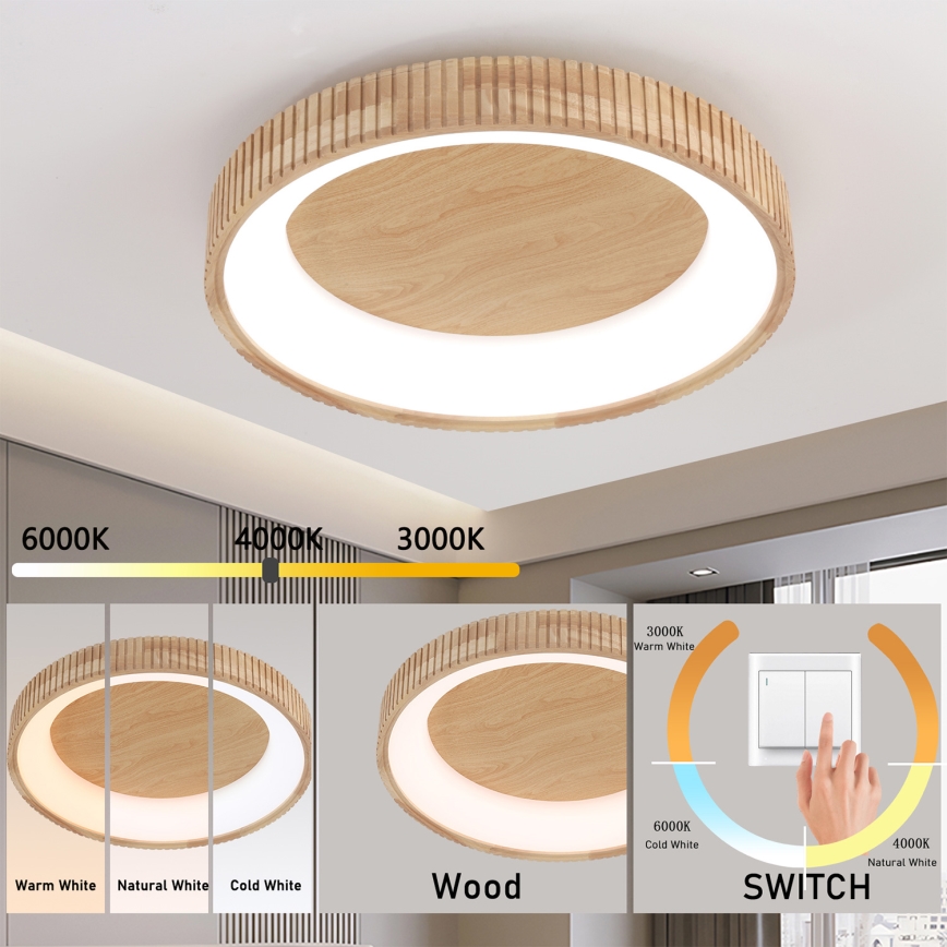 Brilagi - Plafonieră LED FALCON WOOD MODERN, 40 W, 230 V, 3000/4000/6000 K, Ø 60 cm, lemn