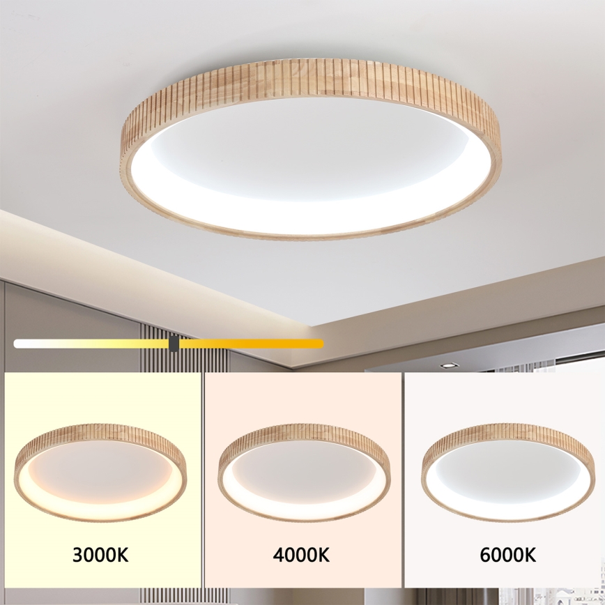 Brilagi - Plafonieră LED FALCON WOOD MODERN, 60W, 230V, 3000/4000/6000K, Ø 80 cm, finisaj din lemn