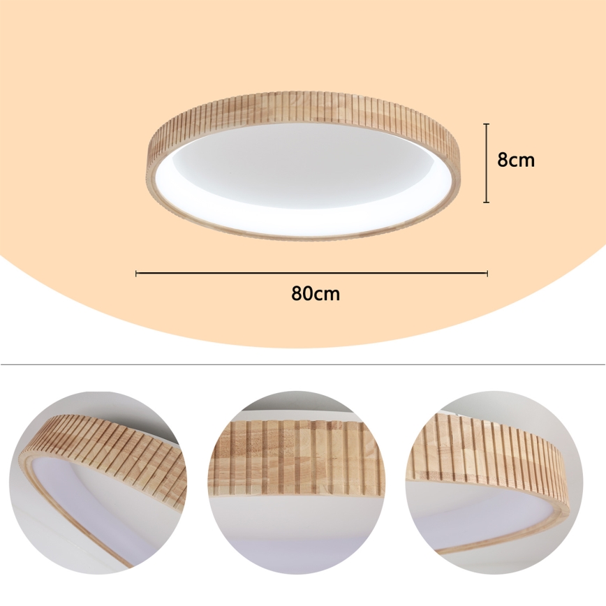 Brilagi - Plafonieră LED FALCON WOOD MODERN, 60W, 230V, 3000/4000/6000K, Ø 80 cm, finisaj din lemn