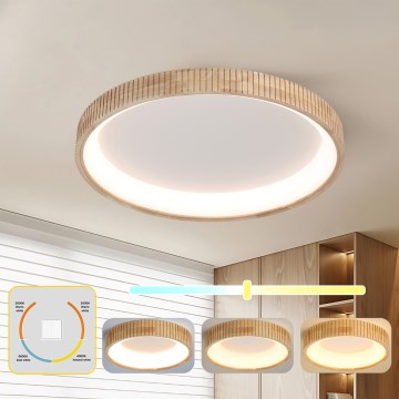 Brilagi - Plafonieră LED FALCON WOOD MODERN, 60W, 230V, 3000/4000/6000K, Ø 80 cm, finisaj din lemn