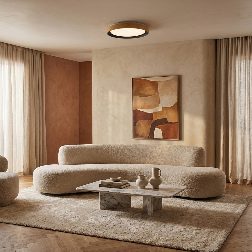 Brilagi - Plafonieră LED FLOCO, 24W/230V, Ø 30 cm, decor lemn/negru