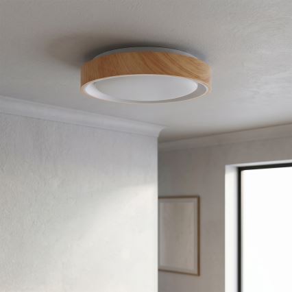 Brilagi - Plafonieră LED FLOCO, 24 W, 230 V, Ø 30 cm, finisaj lemn/alb