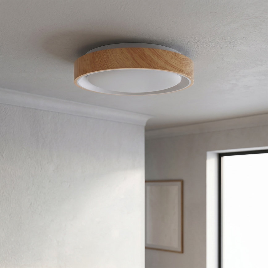 Brilagi - Plafonieră LED FLOCO, 24 W, 230 V, Ø 30 cm, finisaj lemn/alb
