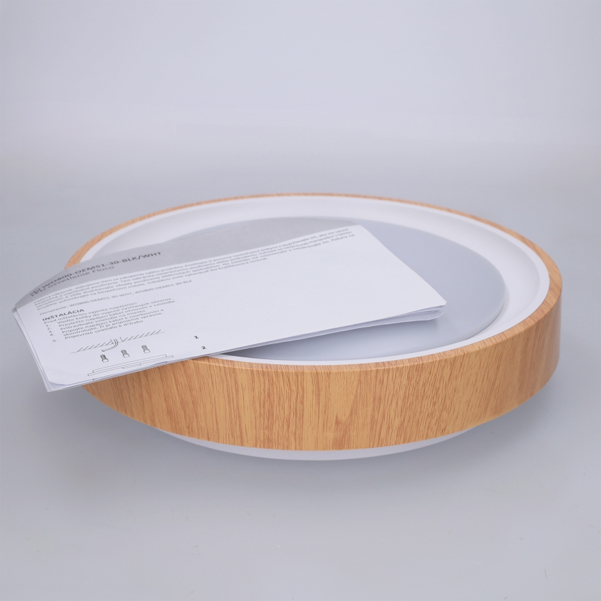 Brilagi - Plafonieră LED FLOCO, 24 W, 230 V, Ø 30 cm, finisaj lemn/alb