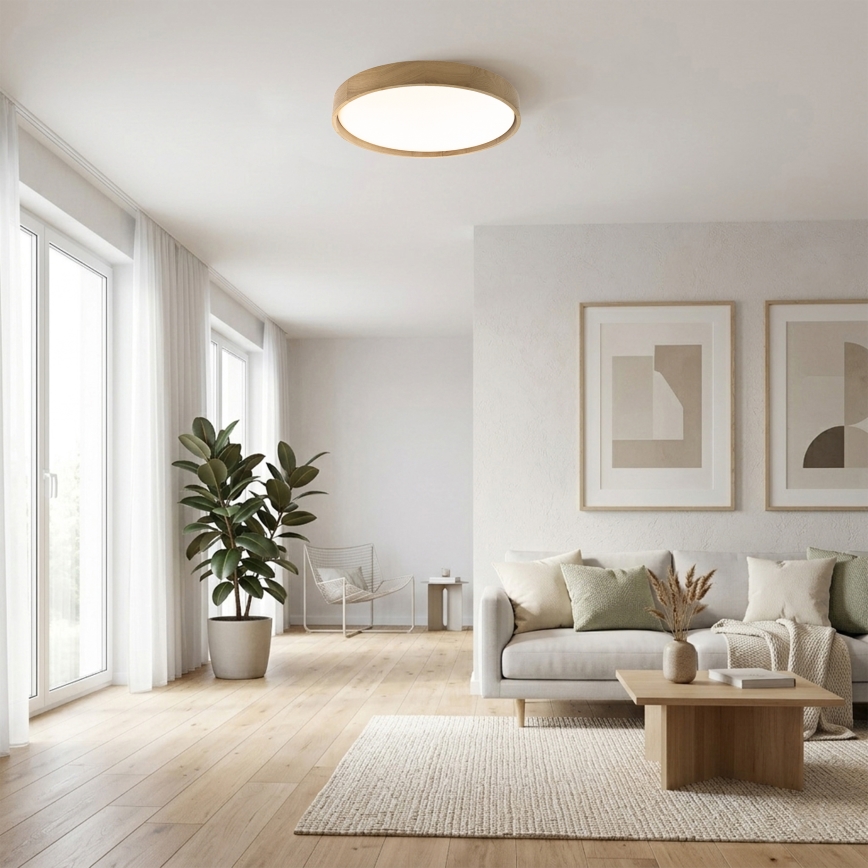 Brilagi - Plafonieră LED MANAROLA PLAIN, 36 W, 230 V, 3000 K, Ø 48 cm, finisaj stejar