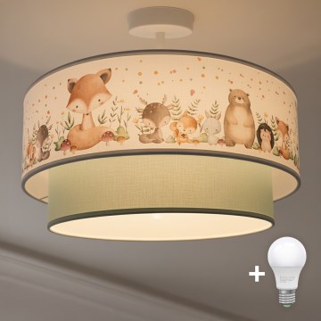 Brilagi - Plafonieră LED pentru copii BOBO 1xE27/10W/230V, Ø 40 cm, alb/verde/cu animale