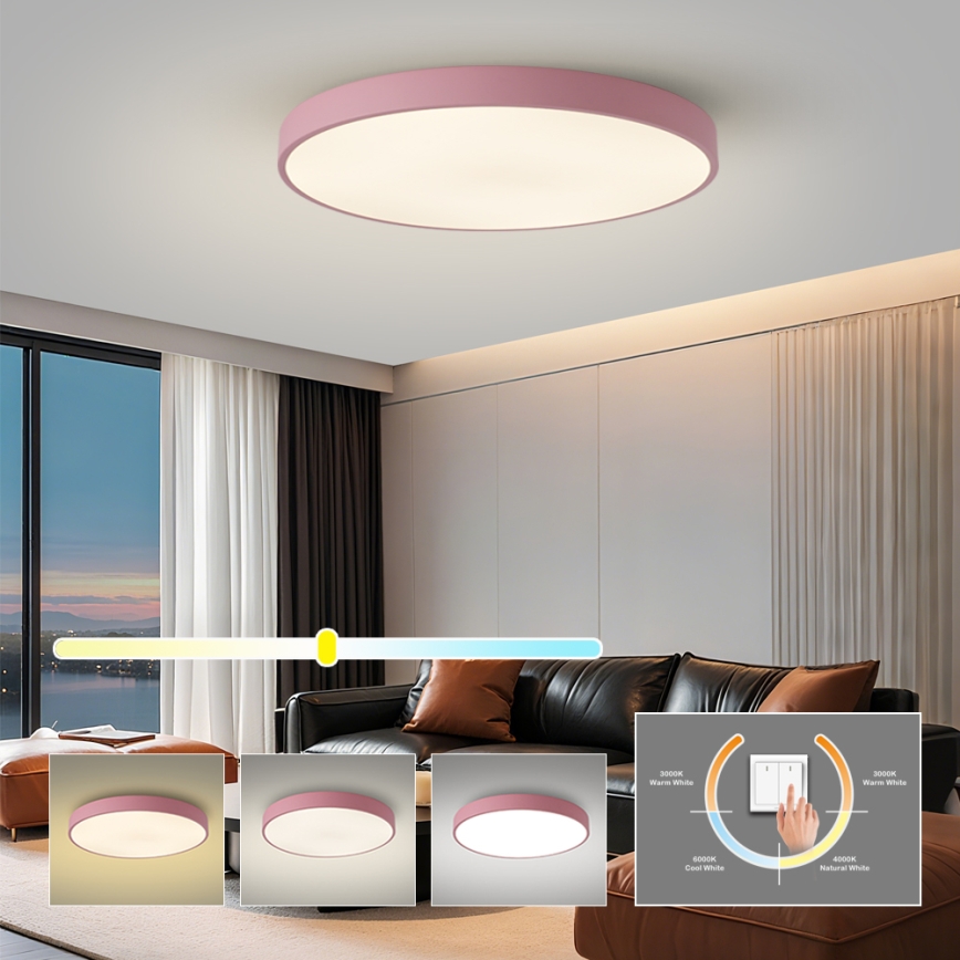 Brilagi - Plafonieră LED POOL, 100W, 230V, 3000/4000/6000K, Ø 80 cm, roz