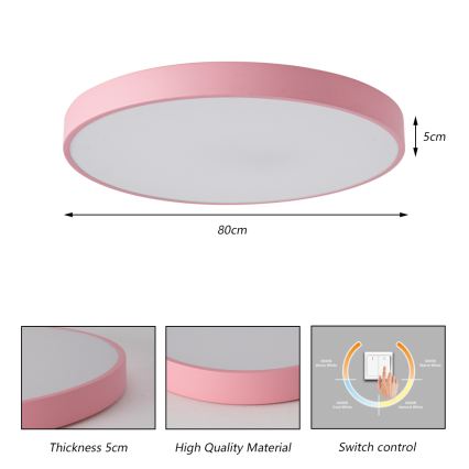Brilagi - Plafonieră LED POOL, 100W, 230V, 3000/4000/6000K, Ø 80 cm, roz