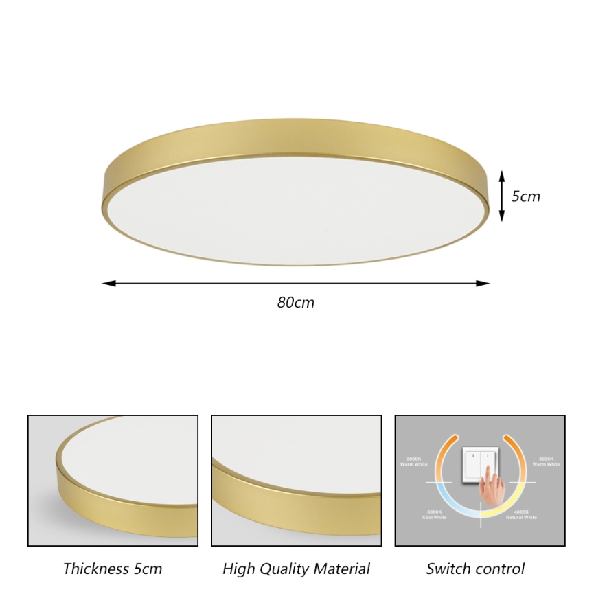 Brilagi - Plafonieră LED POOL, 100 W, 230 V, 3000/4000/6000 K, Ø 80 cm, aurie
