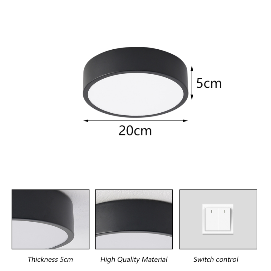 Brilagi - Plafonieră LED POOL, 18W/230V, 3000/4000/6000K, ø 20 cm, negru