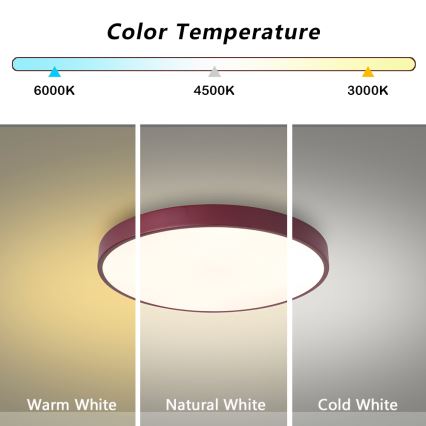Brilagi - Plafonieră LED POOL, 36 W, 230 V, 3000/4000/6000 K, Ø 30 cm, burgundiu