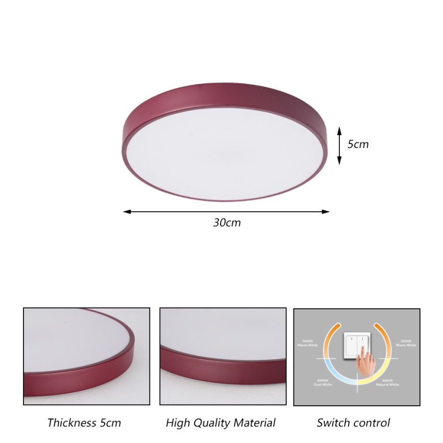 Brilagi - Plafonieră LED POOL, 36 W, 230 V, 3000/4000/6000 K, Ø 30 cm, burgundiu