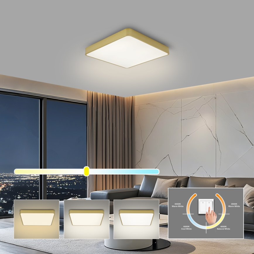 Brilagi - Plafonieră LED POOL, 36W, 230V, 3000/4500/6000K, 40x40 cm, auriu