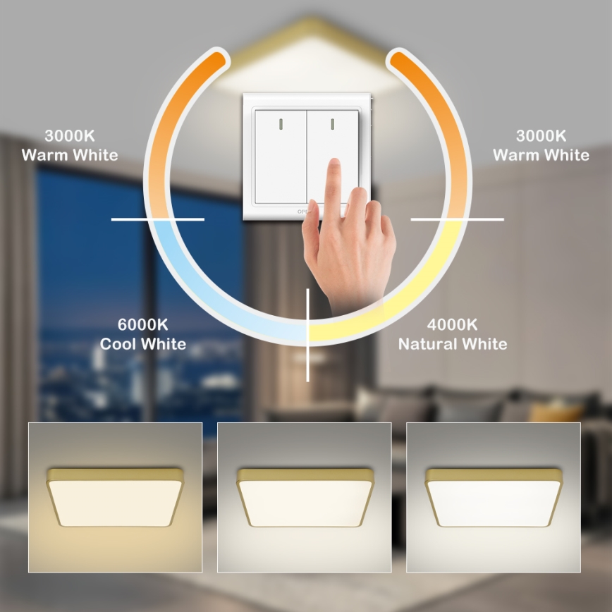 Brilagi - Plafonieră LED POOL, 36W, 230V, 3000/4500/6000K, 40x40 cm, auriu