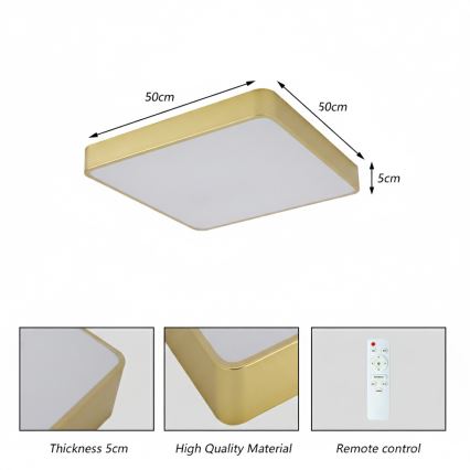 Brilagi - Plafonieră LED POOL, 48 W, 230 V, 3000/4000/6000 K, 50 x 50 cm, aurie