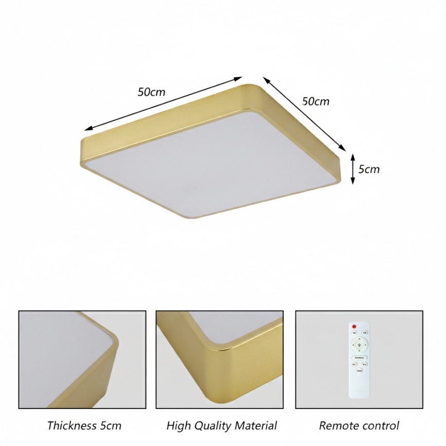Brilagi - Plafonieră LED POOL, 48 W, 230 V, 3000/4000/6000 K, 50 x 50 cm, aurie