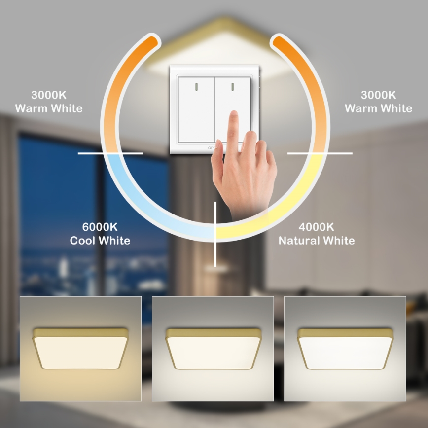 Brilagi - Plafonieră LED POOL, 48 W, 230 V, 3000/4500/6000 K, 50 x 50 cm, aurie