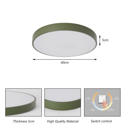 Brilagi - Plafonieră LED POOL, 48 W, 230 V, 3000/4000/6000 K, Ø 40 cm, verde