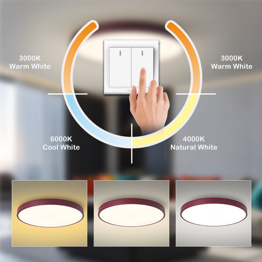 Brilagi - Plafonieră LED POOL, 60 W, 230 V, 3000/4000/6000 K, Ø 60 cm, bordo