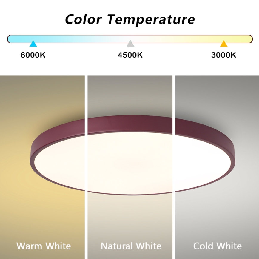 Brilagi - Plafonieră LED POOL, 60 W, 230 V, 3000/4000/6000 K, Ø 60 cm, bordo