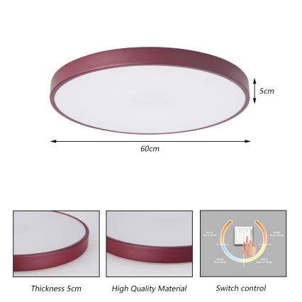 Brilagi - Plafonieră LED POOL, 60 W, 230 V, 3000/4000/6000 K, Ø 60 cm, bordo