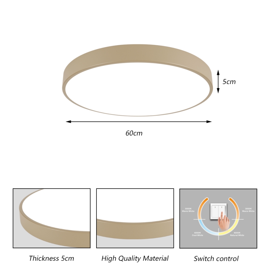 Brilagi - Plafonieră LED POOL, 60 W, 230 V, 3000/4500/6000 K, Ø 60 cm, bej