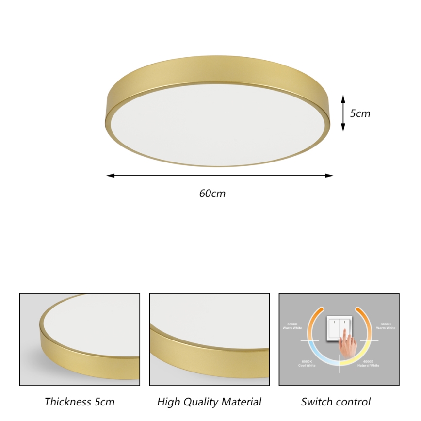 Brilagi - Plafonieră LED POOL, 60W/230V, 3000/4000/6000K, Ø 60 cm, auriu
