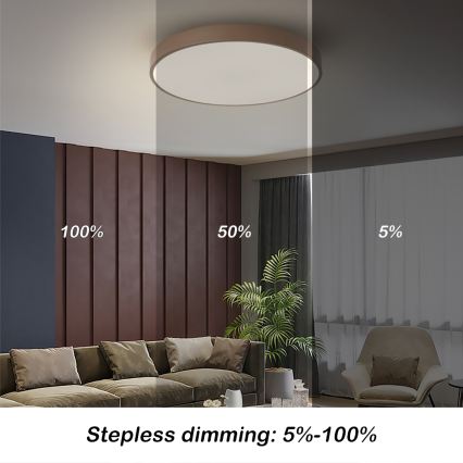 Brilagi - Plafonieră LED dimmabilă POOL, 60 W, 230 V, 3000–6000 K, Ø 50 cm, maro, cu telecomandă