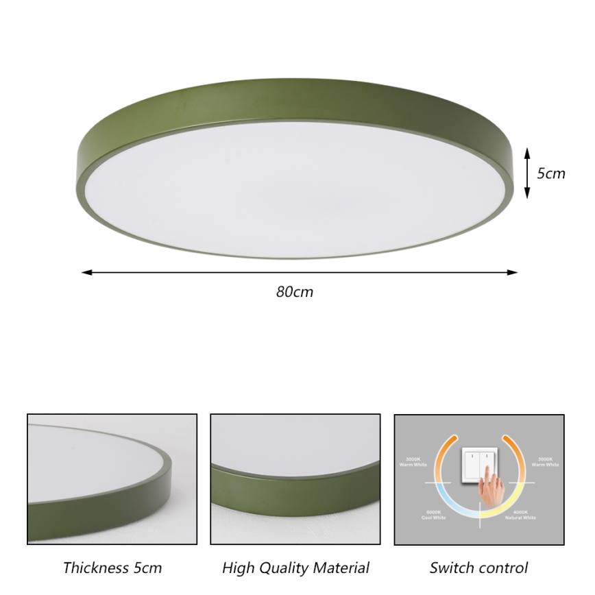 Brilagi Plafonieră LED POOL, 100W, 230V, 3000/4000/6000K, Ø 80 cm, verde