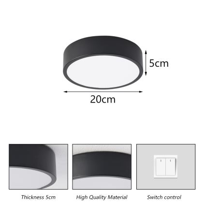 Brilagi - Plafonieră LED POOL LED/18W/230V 3000/4500/6000K Ø 20 cm neagră